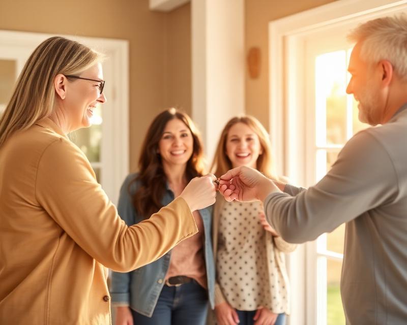 Family receiving keys to new home